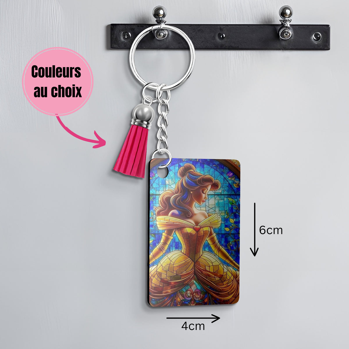 Belle - Porte Clé "Vitrail" | Avec Prénom Porte-clés Disney Shop | Anylem Beauty