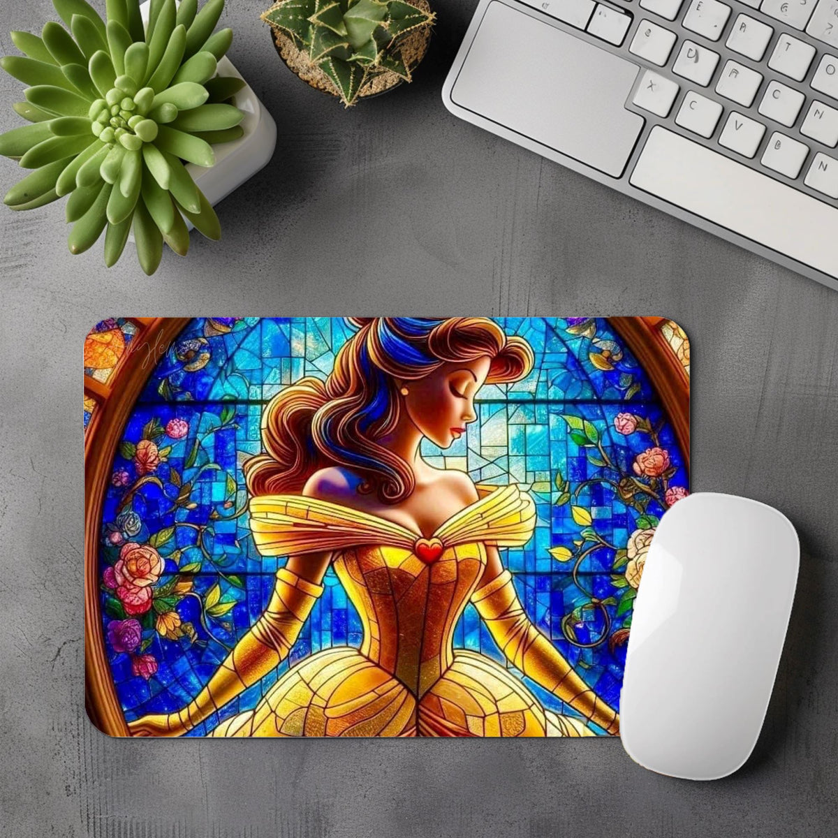 Belle - Tapis de souris avec Prénom | Vitrail Tapis de souris Disney Shop | Anylem Beauty