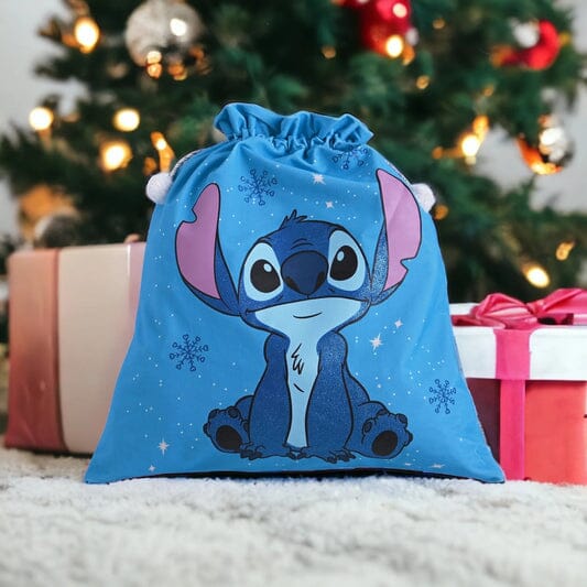 Stitch - Sac à cordon de Noël pailletté | 46x53cm Sac de Noël Disney Shop | Anylem Beauty 
